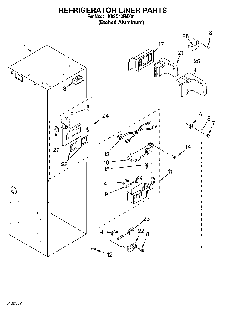 REFRIGERATOR LINER PARTS Diagram and Parts List for KSSO42FMX01  KitchenAid Refrigerator