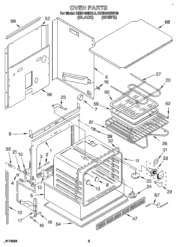 OVEN, LITERATURE Diagram and Parts List for KEBI100BBL0  KitchenAid Wall Oven