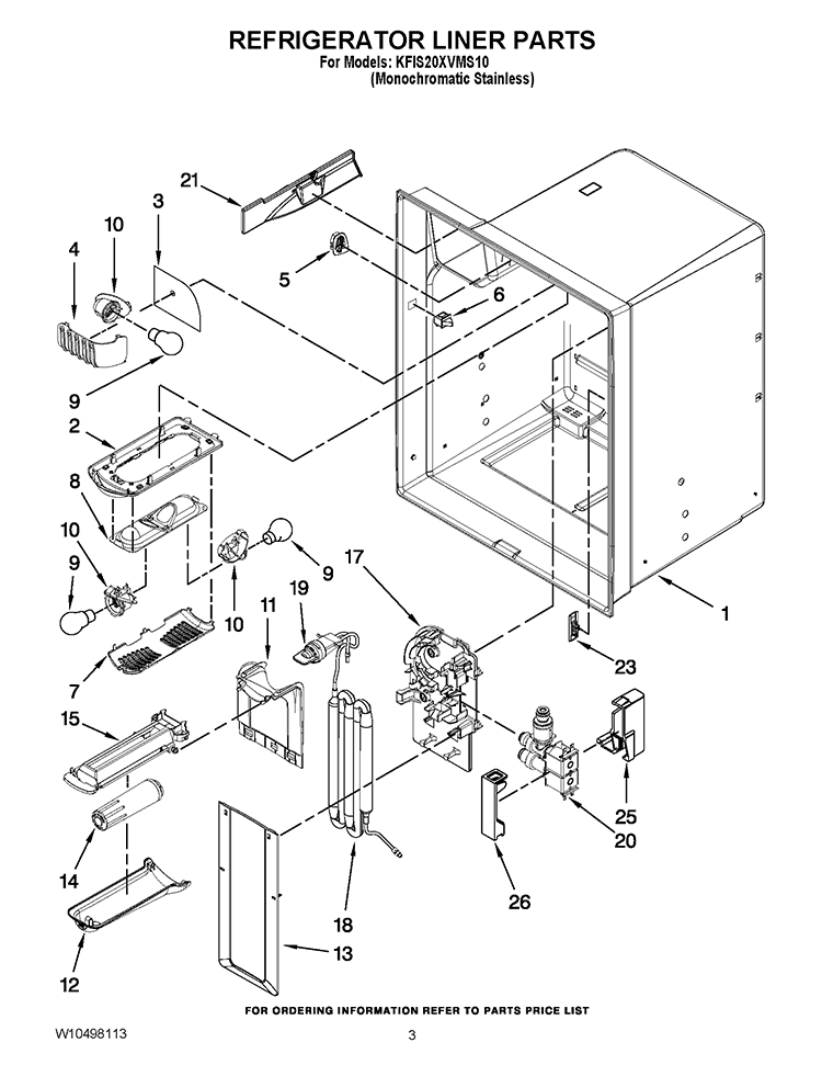 REFRIGERATOR LINER PARTS Diagram and Parts List for KFIS20XVMS10  KitchenAid Refrigerator