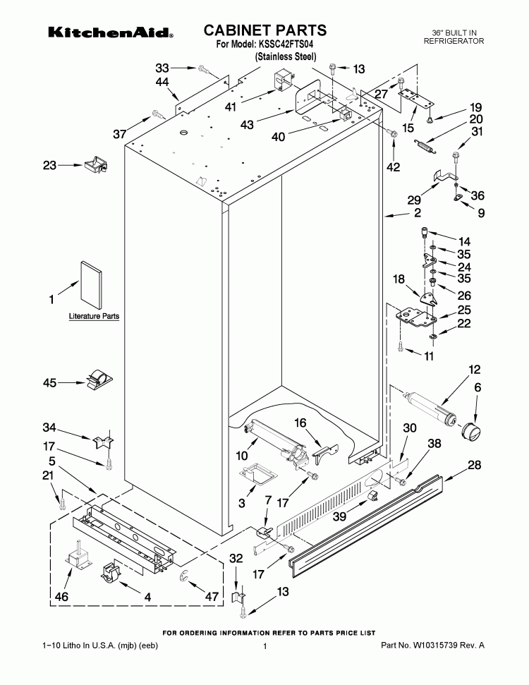 CABINET PARTS Diagram and Parts List for KSSC42FTS04  KitchenAid Refrigerator