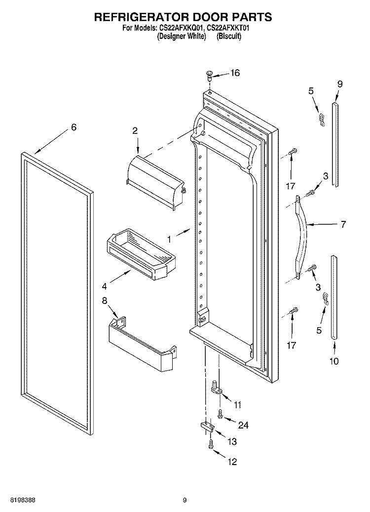 REFRIGERATOR DOOR Diagram and Parts List for CS22AFXKT01  Whirlpool Refrigerator