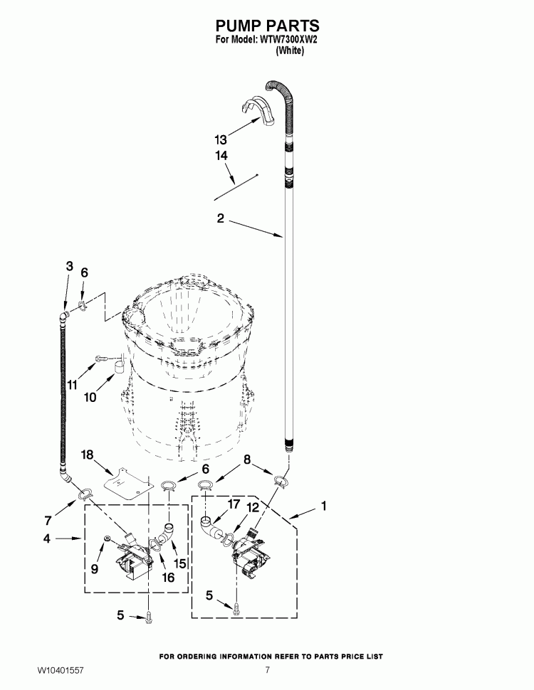 PUMP PARTS Diagram and Parts List for WTW7300XW2  Whirlpool Washer