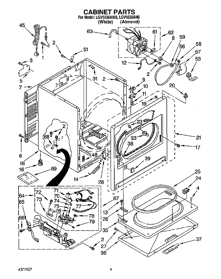 SECTION Diagram and Parts List for LGV5638AW0  Whirlpool Dryer