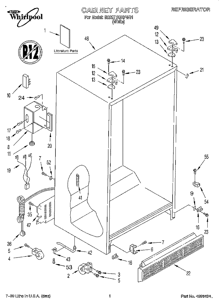 CABINET, LITERATURE Diagram and Parts List for 6ED27DQXFW01  Whirlpool Refrigerator