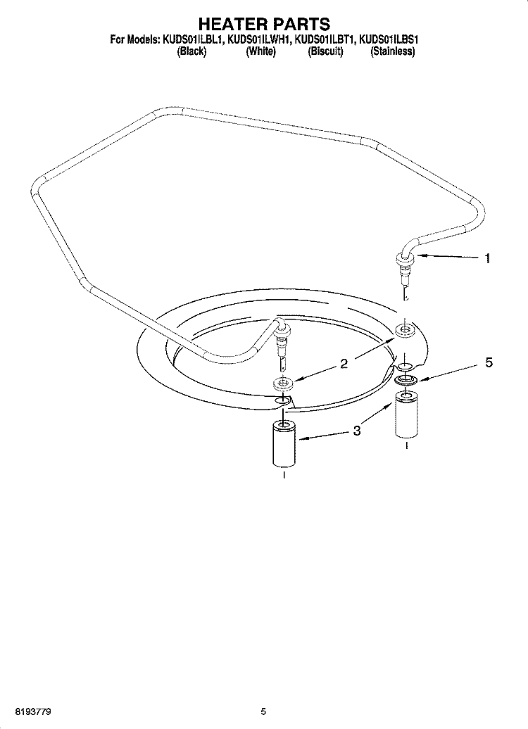 HEATER PARTS Diagram and Parts List for KUDS01ILWH1  KitchenAid Dishwasher