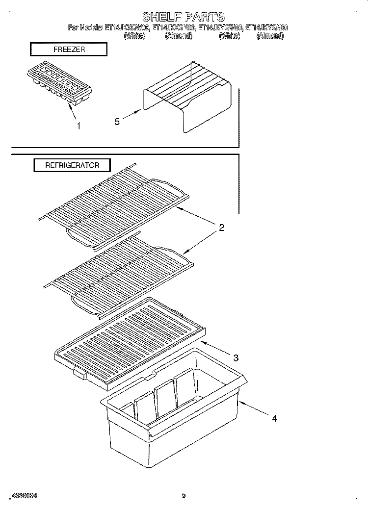 SHELF Diagram and Parts List for ET14JKXGW00  Whirlpool Refrigerator