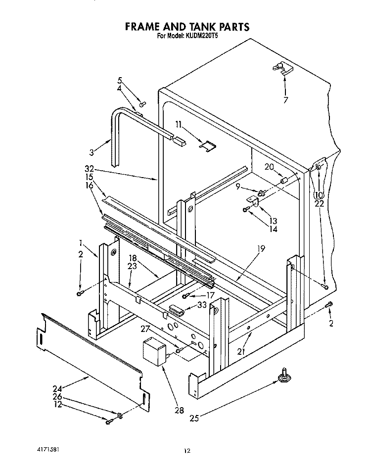 FRAME AND TANK Diagram and Parts List for KUDM220T5  KitchenAid Dishwasher
