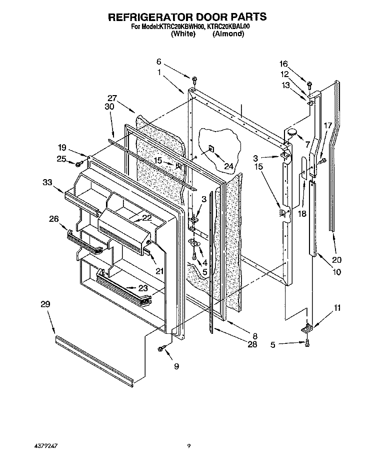 REFRIGERATOR DOOR Diagram and Parts List for KTRC20KBAL00  Whirlpool Refrigerator
