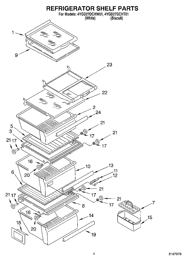 REFRIGERATOR SHELF Diagram and Parts List for 4YGD27DCHW01  Whirlpool Refrigerator