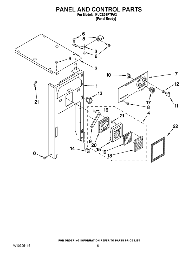PANEL AND CONTROL PARTS Diagram and Parts List for KUCS03FTPA3  KitchenAid Trash Compactor
