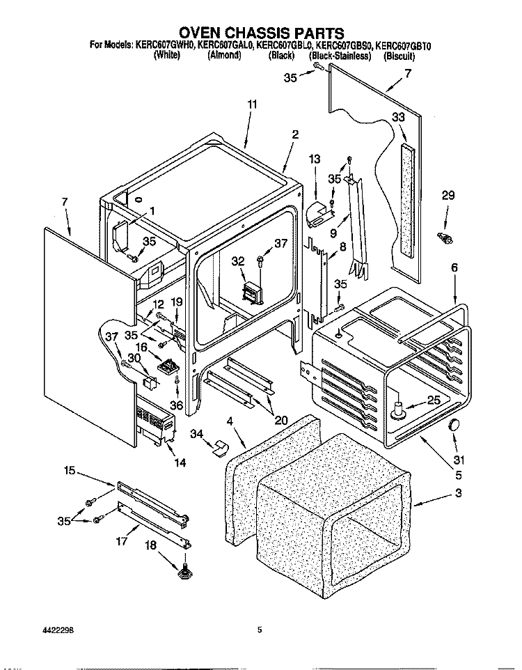 OVEN CHASSIS Diagram and Parts List for KERC607GBS0  KitchenAid Range