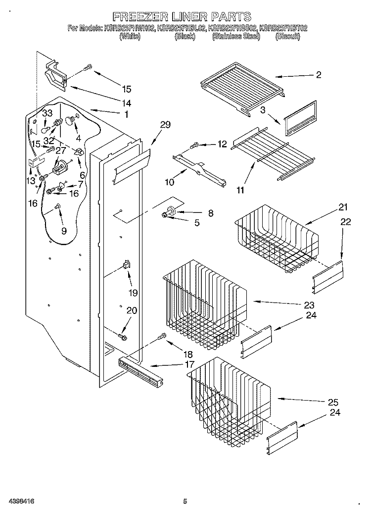 FREEZER LINER Diagram and Parts List for KSRB25FHSS02  KitchenAid Refrigerator
