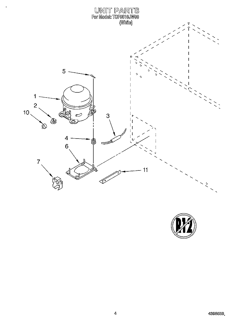 SECTION Diagram and Parts List for TCF0510JW00  Whirlpool Freezer