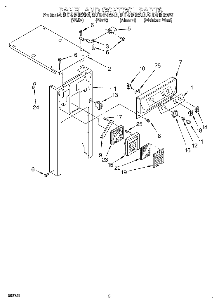 PANEL AND CONTROL Diagram and Parts List for KUCC151EBS1  KitchenAid Trash Compactor