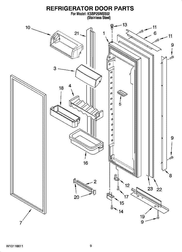 REFRIGERATOR DOOR PARTS Diagram and Parts List for KSBP25INSS02  KitchenAid Refrigerator