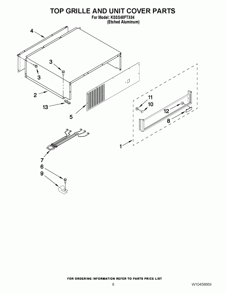 TOP GRILLE AND UNIT COVER PARTS Diagram and Parts List for KSSS48FTX04  KitchenAid Refrigerator