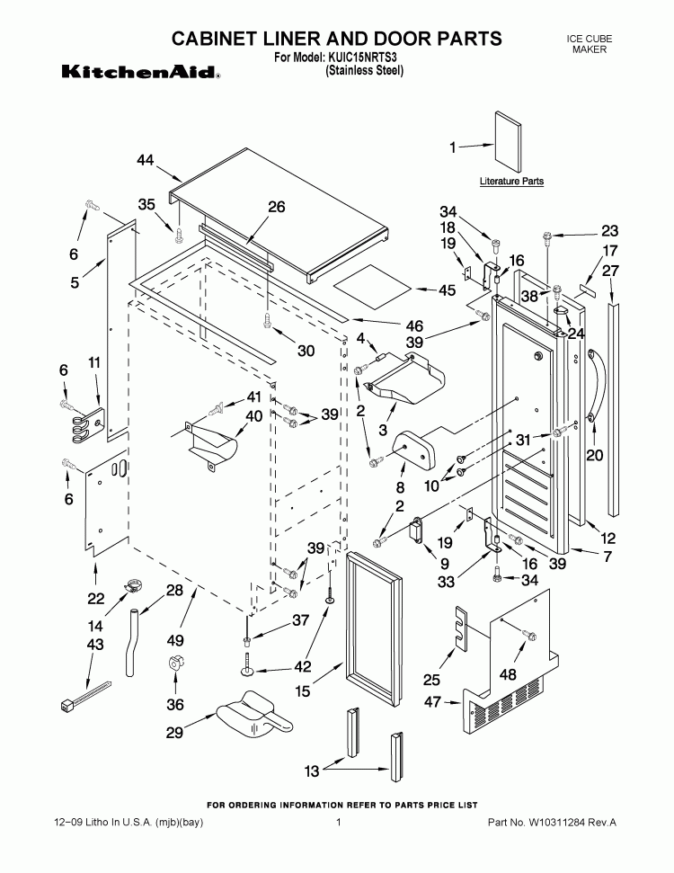 CABINET LINER AND DOOR PARTS Diagram and Parts List for KUIC15NRTS3  KitchenAid Ice Maker