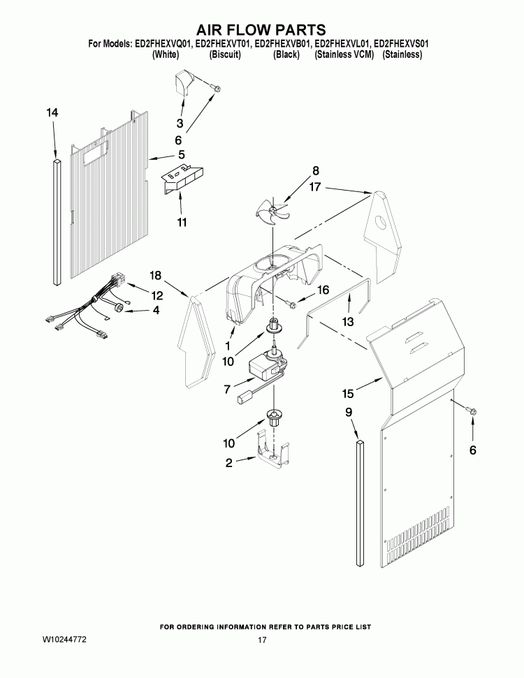 AIR FLOW PARTS Diagram and Parts List for ED2FHEXVB01  Whirlpool Refrigerator