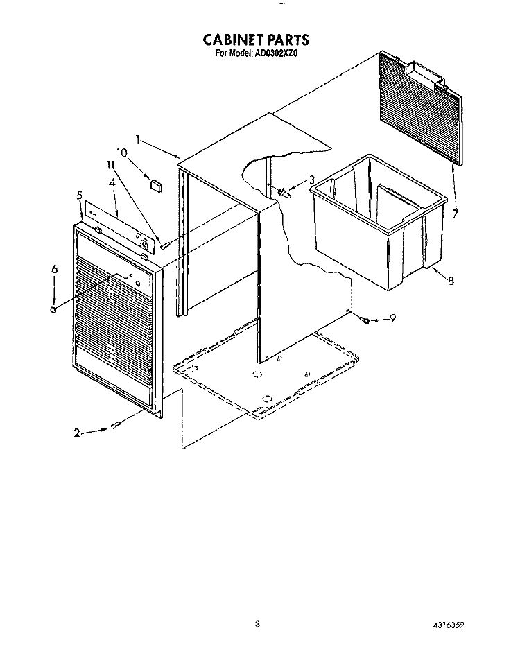 SECTION Diagram and Parts List for AD0302XZ0  Whirlpool Dehumidifier