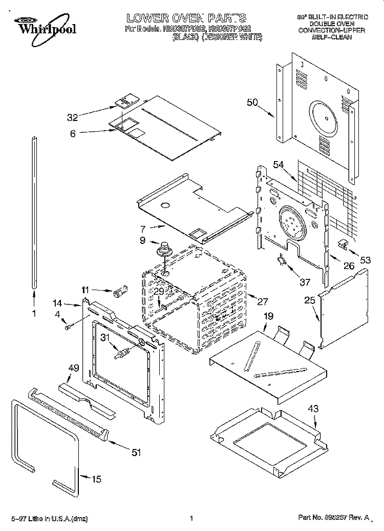 LOWER OVEN Diagram and Parts List for RBD307PDQ2  Whirlpool Wall Oven