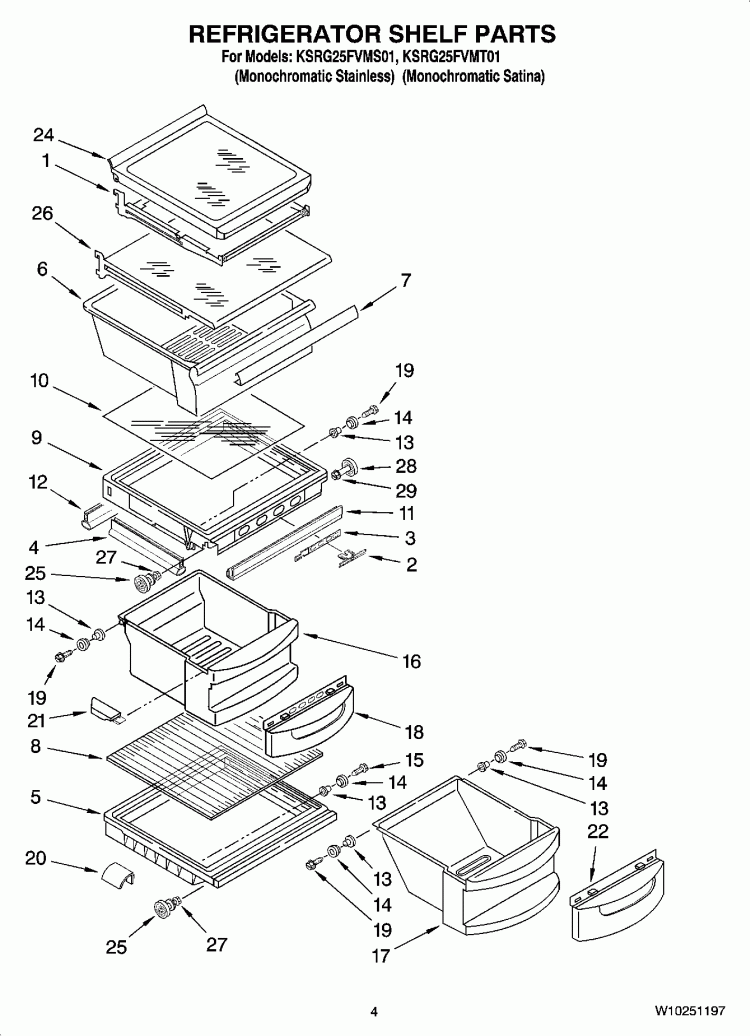 REFRIGERATOR SHELF PARTS Diagram and Parts List for KSRG25FVMS01  KitchenAid Refrigerator