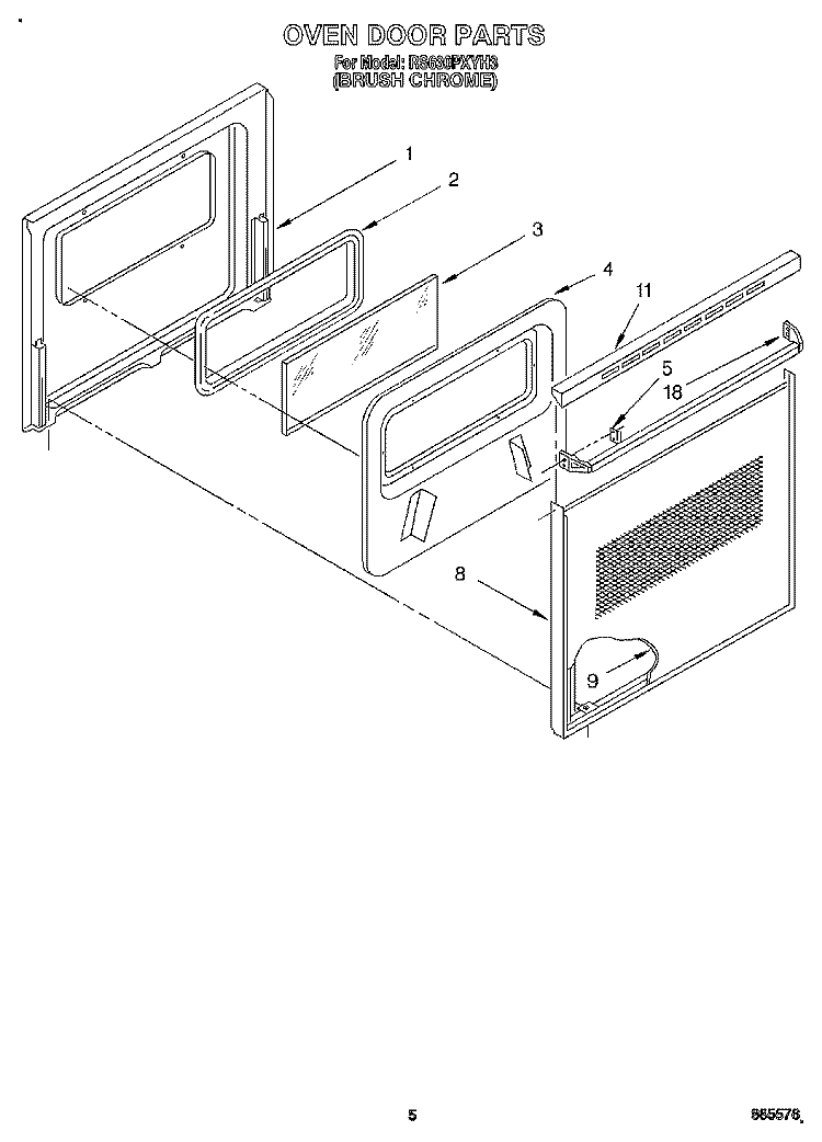 OVEN DOOR Diagram and Parts List for RS630PXYH3  Whirlpool Range