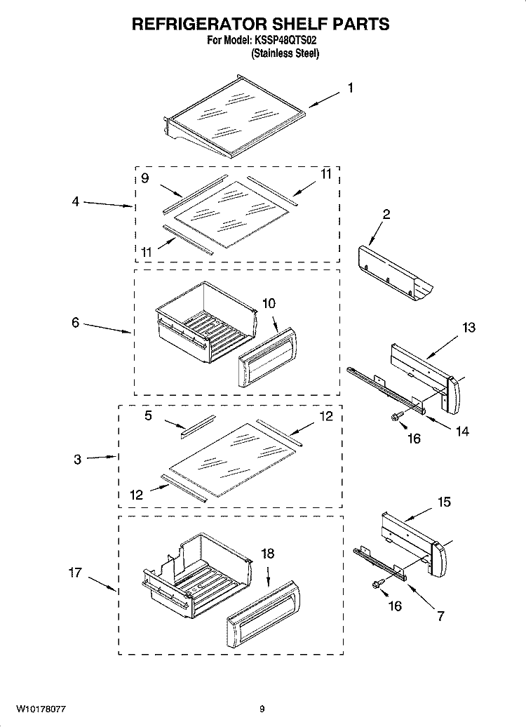 REFRIGERATOR SHELF PARTS Diagram and Parts List for KSSP48QTS02  KitchenAid Refrigerator