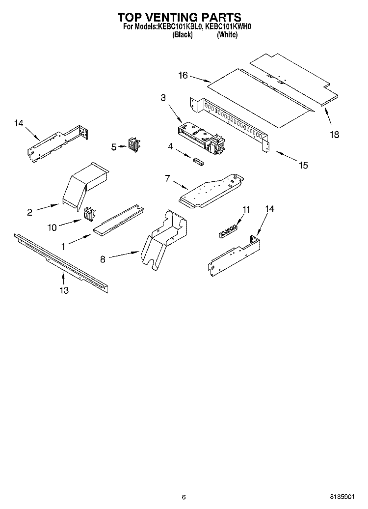 TOP VENTING Diagram and Parts List for KEBC101KWH0  KitchenAid Wall Oven