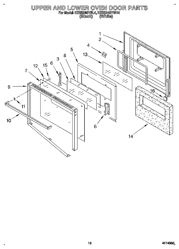 UPPER AND LOWER OVEN DOOR Diagram and Parts List for KEBS246YWH4  KitchenAid Wall Oven