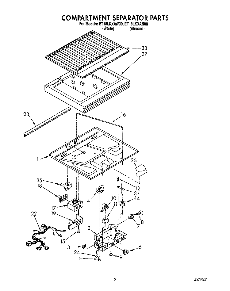 COMPARTMENT SEPARATOR Diagram and Parts List for ET18LKXAN00  Whirlpool Refrigerator