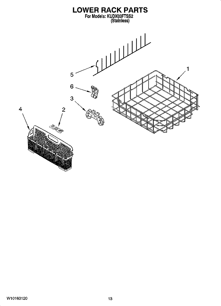 LOWER RACK PARTS, OPTIONAL PARTS (NOT INCLUDED) Diagram and Parts List for KUDX03FTSS2  KitchenAid Dishwasher