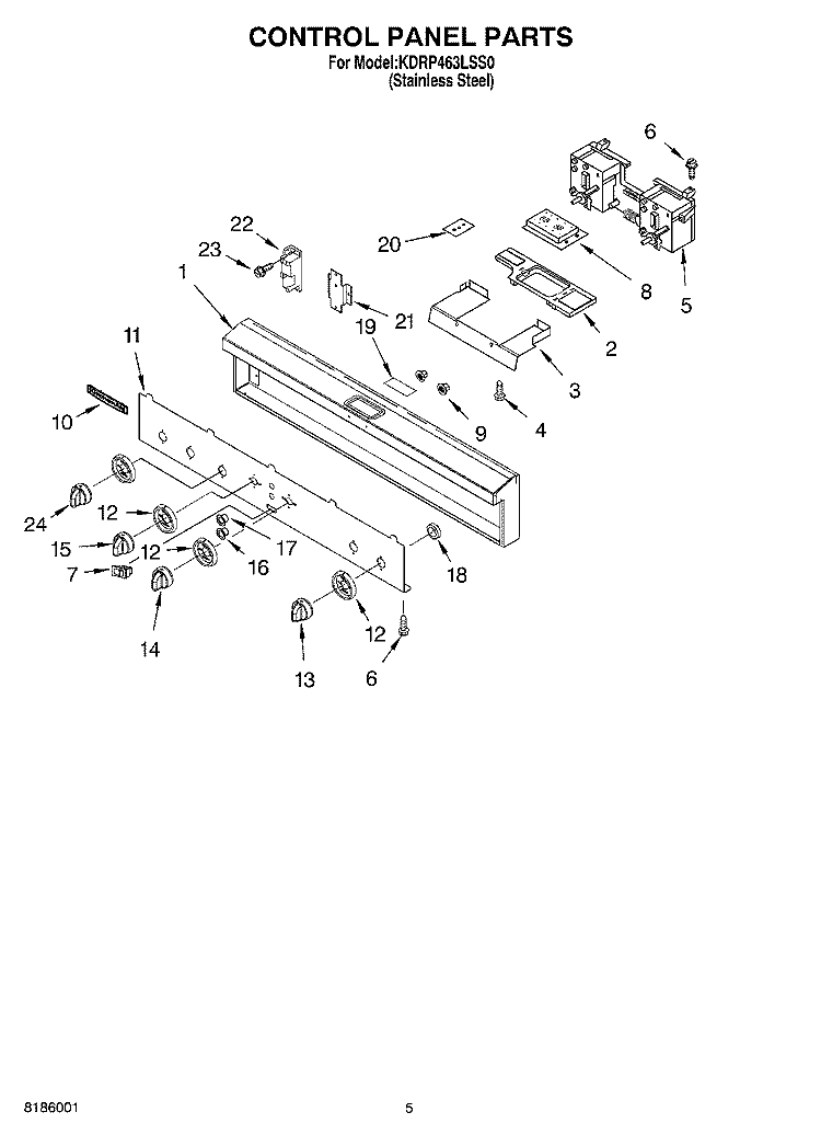 CONTROL PANEL Diagram and Parts List for KDRP463LSS0  KitchenAid Range