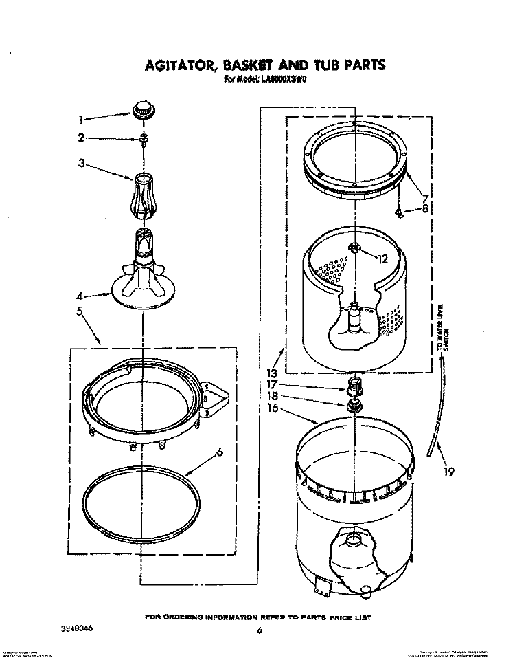 AGITATOR, BASKET AND TUB Diagram and Parts List for LA6000XSW0  Whirlpool Washer