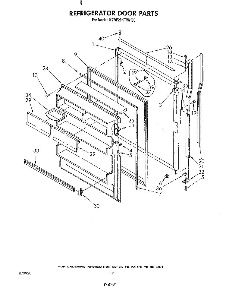 REFRIGERATOR DOOR , NOT ILLUSTRATED Diagram and Parts List for KTRF20KTPL00  Whirlpool Refrigerator