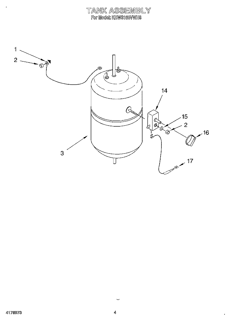 TANK ASSEMBLY Diagram and Parts List for KHWS160VWH6  KitchenAid Miscellaneous