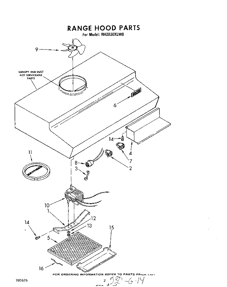 SECTION Diagram and Parts List for RH2030XLW0  Whirlpool Range Hood