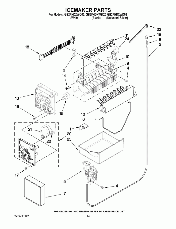 ICEMAKER PARTS Diagram and Parts List for GB2FHDXWQ02  Whirlpool Refrigerator