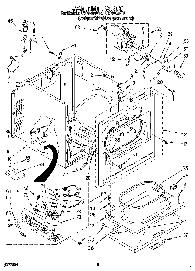 CABINET Diagram and Parts List for LGC7858AZ0  Whirlpool Dryer