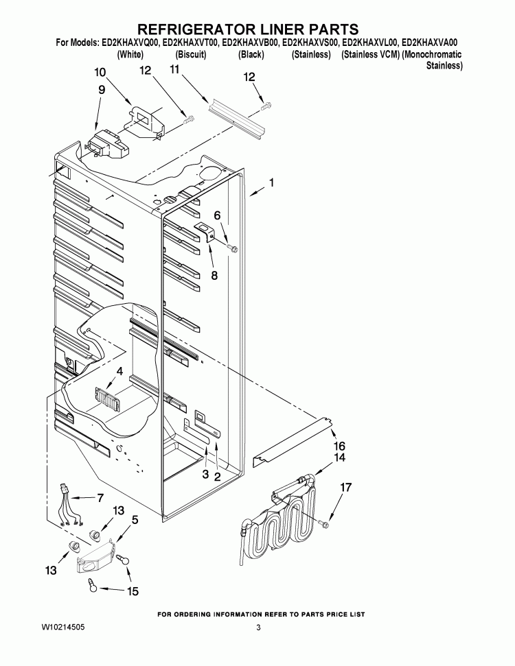 REFRIGERATOR LINER PARTS Diagram and Parts List for ED2KHAXVA00  Whirlpool Refrigerator