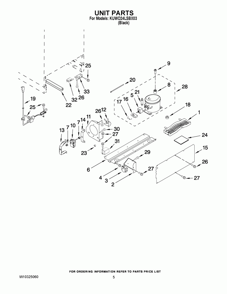 UNIT PARTS Diagram and Parts List for KUWO24LSBX03  KitchenAid Wine and Beverage Cooler