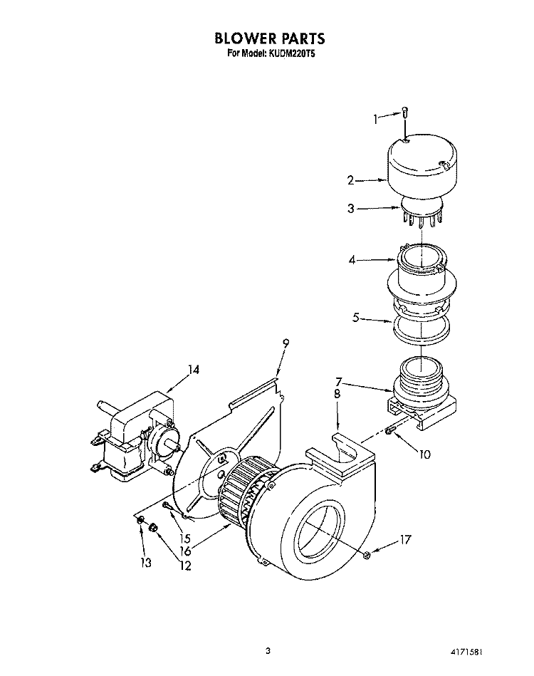 BLOWER Diagram and Parts List for KUDM220T5  KitchenAid Dishwasher