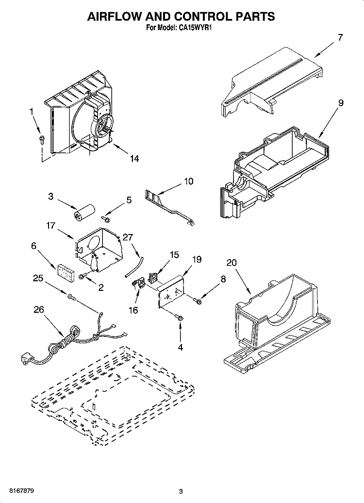 AIRFLOW AND CONTROL PARTS Diagram and Parts List for CA15WYR1  Crosley Air Conditioner