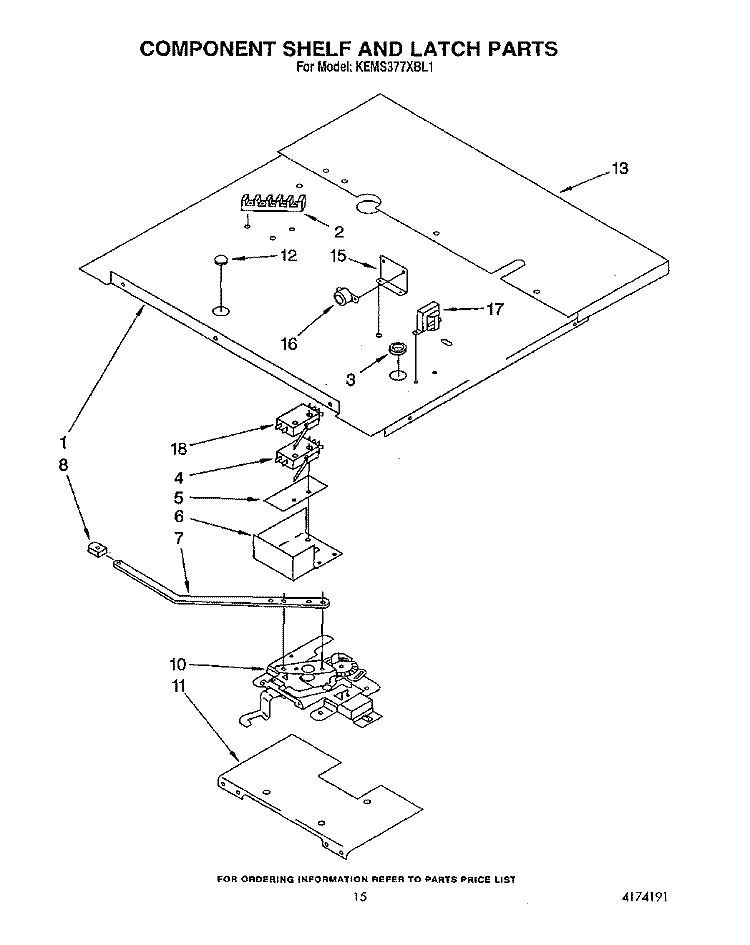 COMPONENT SHELF AND LATCH Diagram and Parts List for KEMS377XBL1  KitchenAid Microwave Oven Combo