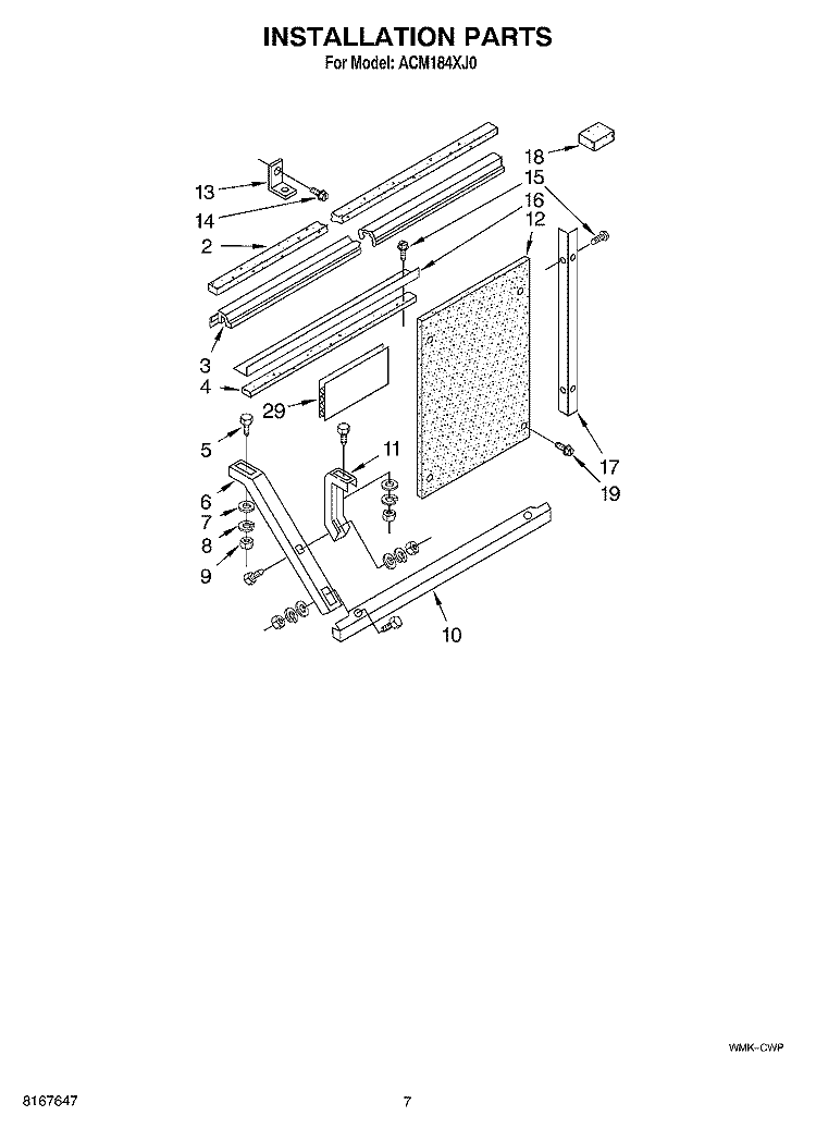 INSTALLATION Diagram and Parts List for ACM184XJ0  Whirlpool Air Conditioner