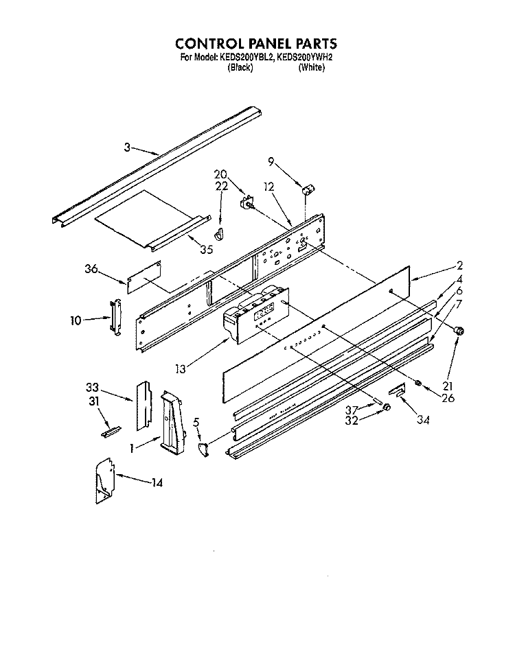 CONTROL PANEL, OPTIONAL Diagram and Parts List for KEDS200YWH2  KitchenAid Range