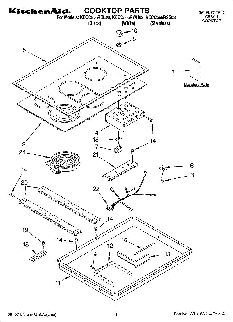COOKTOP PARTS, OPTIONAL PARTS Diagram and Parts List for KECC566RSS03  KitchenAid Cooktop