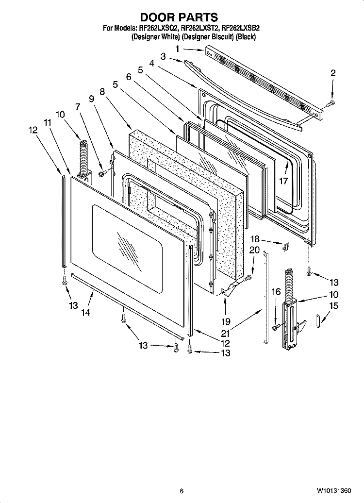 DOOR PARTS, OPTIONAL PARTS (NOT INCLUDED) Diagram and Parts List for RF262LXSB2  Whirlpool Range