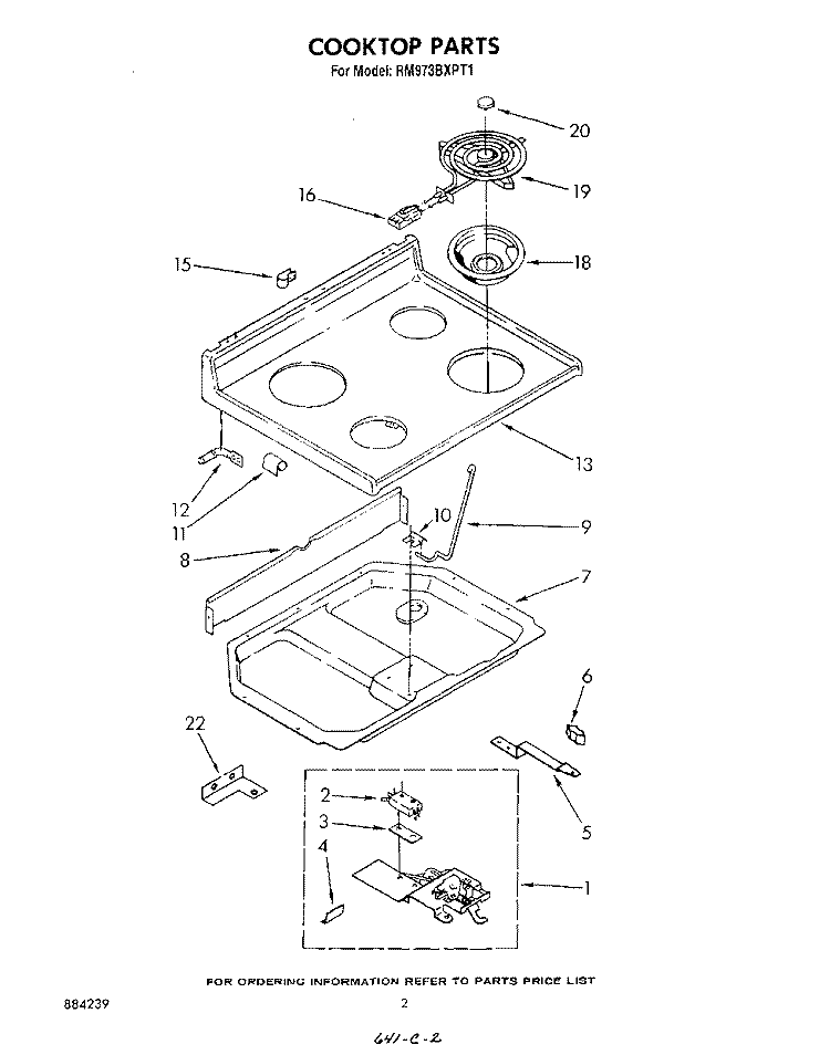 COOKTOP Diagram and Parts List for RM973BXPT1  Whirlpool Microwave Oven Combo