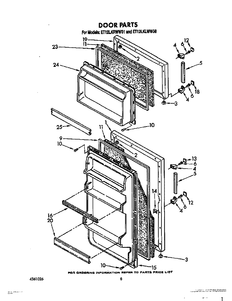 DOOR, LIT/OPTIONAL Diagram and Parts List for ET12LKLWN01  Whirlpool Refrigerator