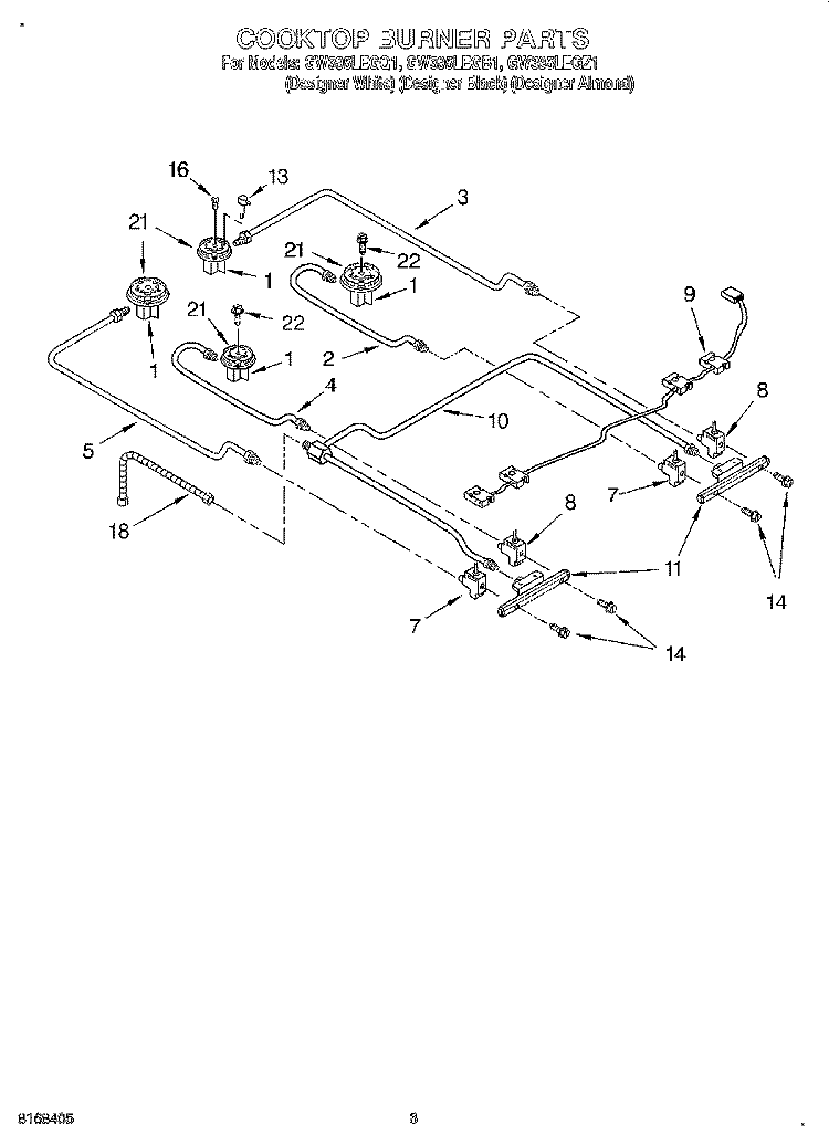 COOKTOP BURNER Diagram and Parts List for GW395LEGZ1  Whirlpool Range